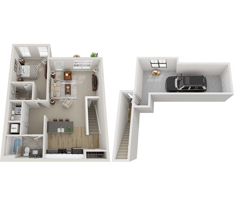 Floor plan for 1 bed, 1 bath, 909 sqft